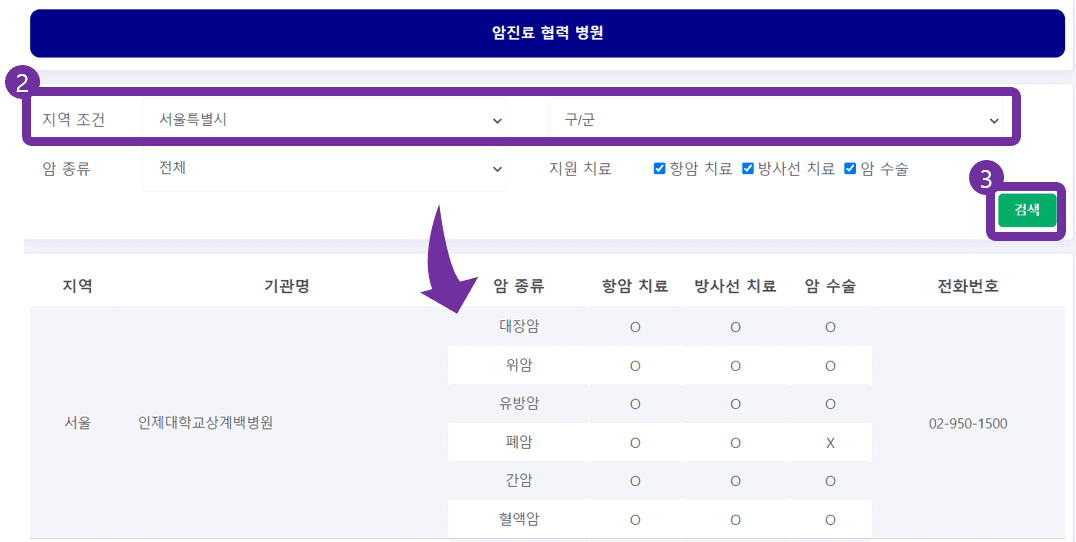 두 번째&amp;#44; 응급의료포털 암진료 병원 및 정보 조회 방법