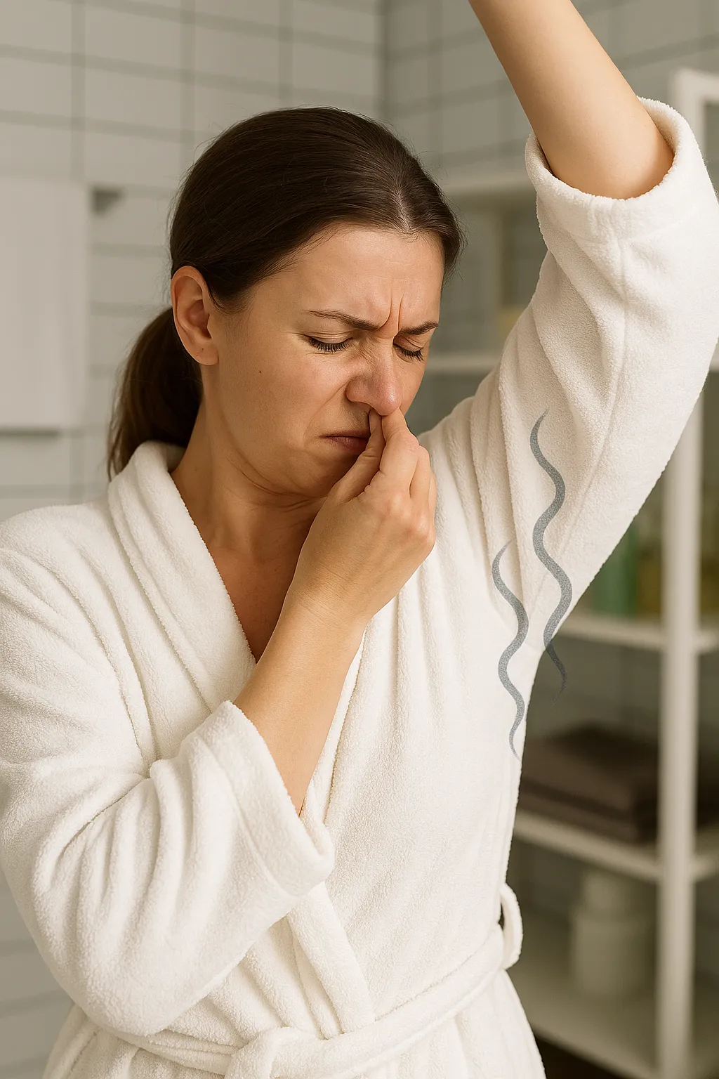 매일-샤워해도-겨드랑이에서-냄새가-나는-것을-불쾌하게-느끼는-여성의-모습