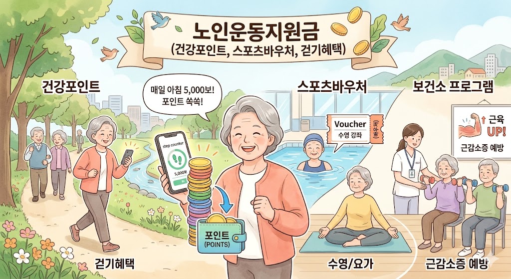 노인운동지원금 (건강포인트, 스포츠바우처, 걷기혜택