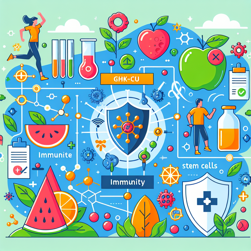 면역력 강화를 위한 GHK-CU와 줄기세포의 가능성을 표현한 일러스트입니다.