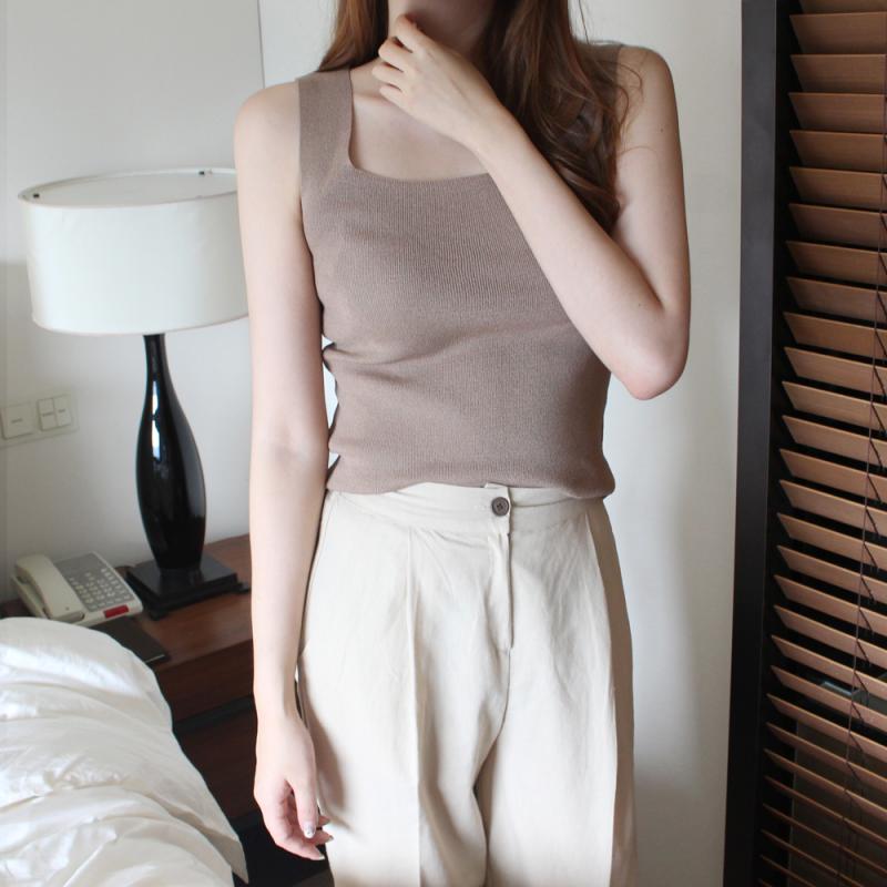스퀘어넥 여자 크롭티 나시 탑 세미 슬림 여름 여성 민소매 티셔츠 기본 이너티 레이어드티