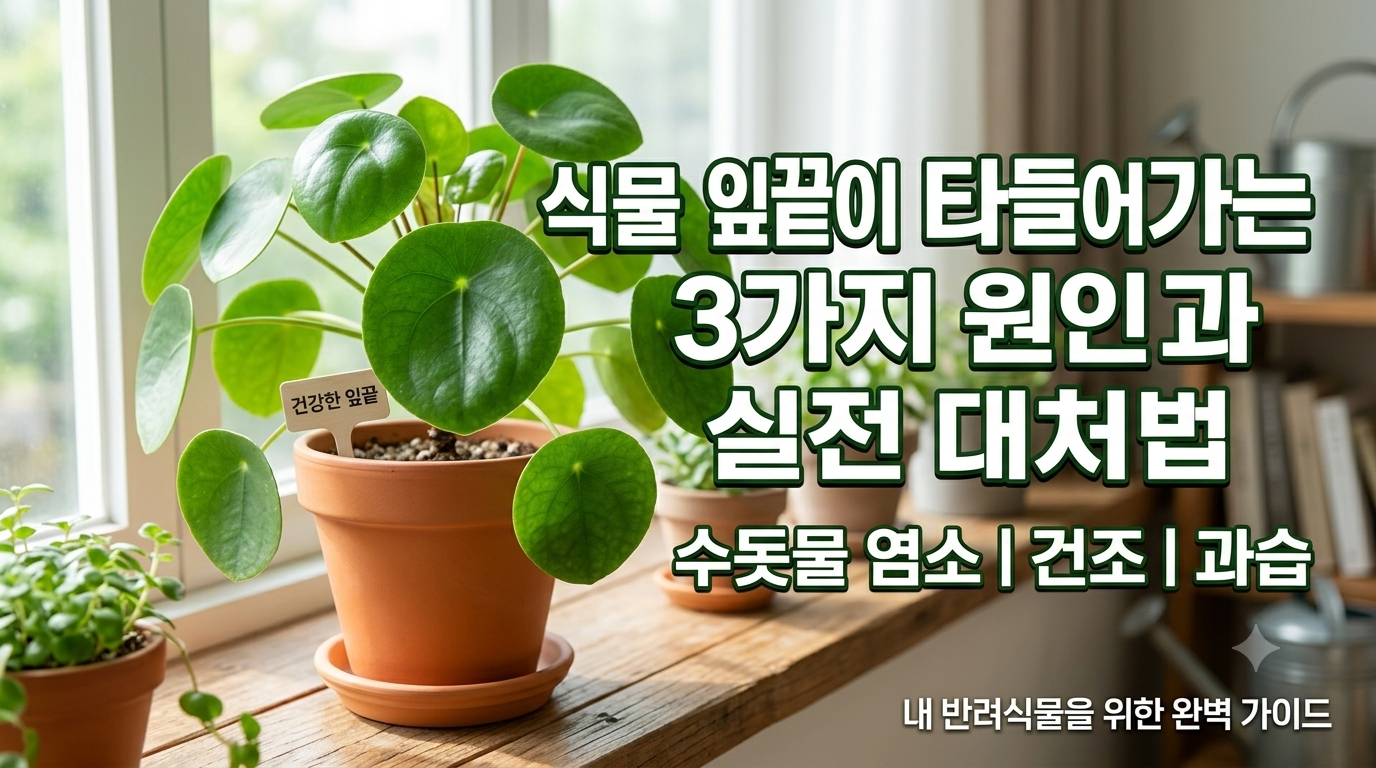 식물 잎끝이 타들어가는 3가지 원인과 실전 대처법 (수돗물 염소/건조/과습)