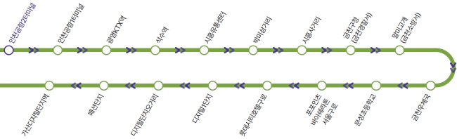 6004번 공항버스 노선도 서울방향