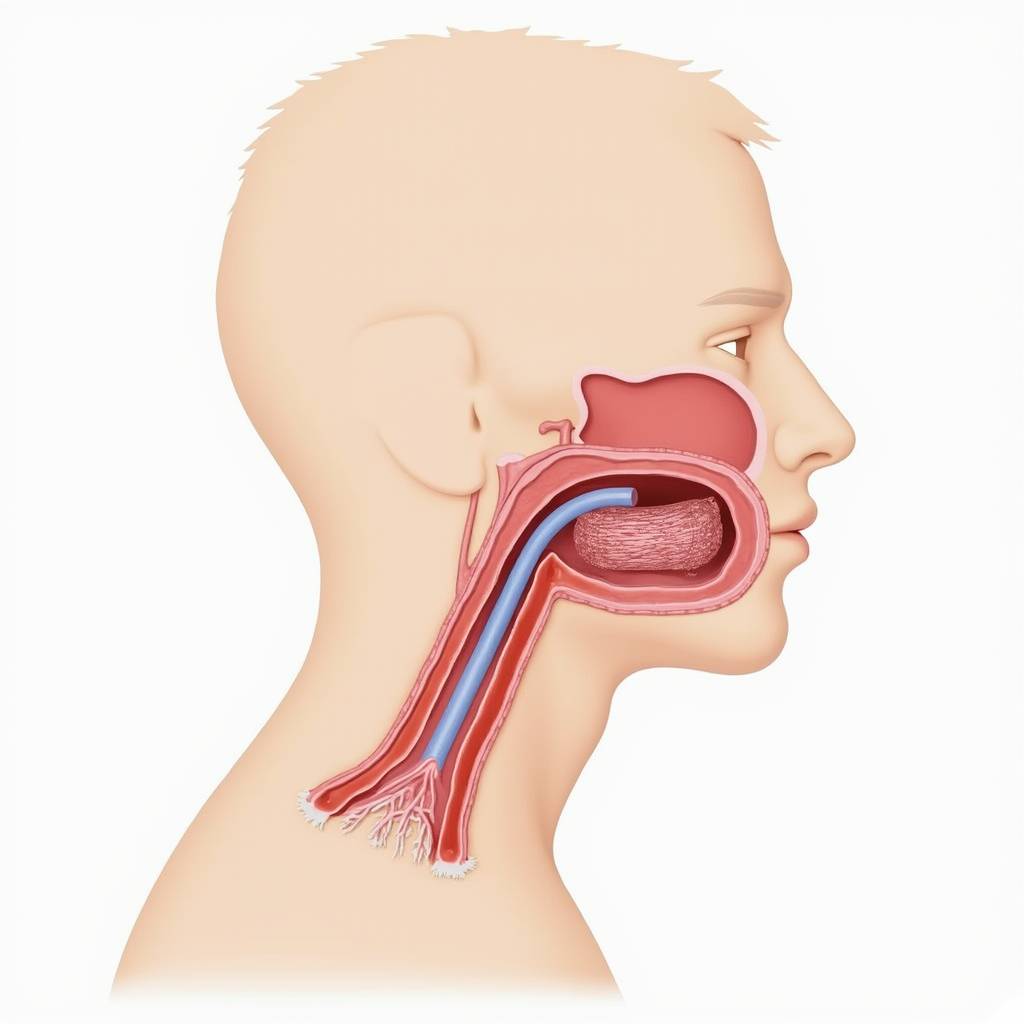 기도의 구조와 기침 반사 과정을 보여주는 일러스트레이션