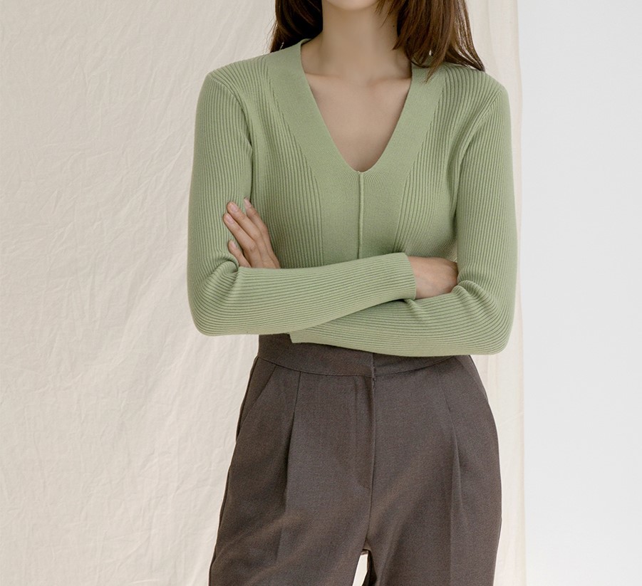 나인 프론트 라인 브이넥 니트 NCI7NW-T5070M0