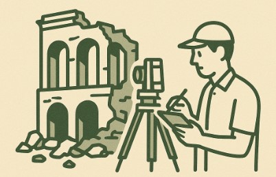 폐허 건축물 조사를 주제로 한 그림