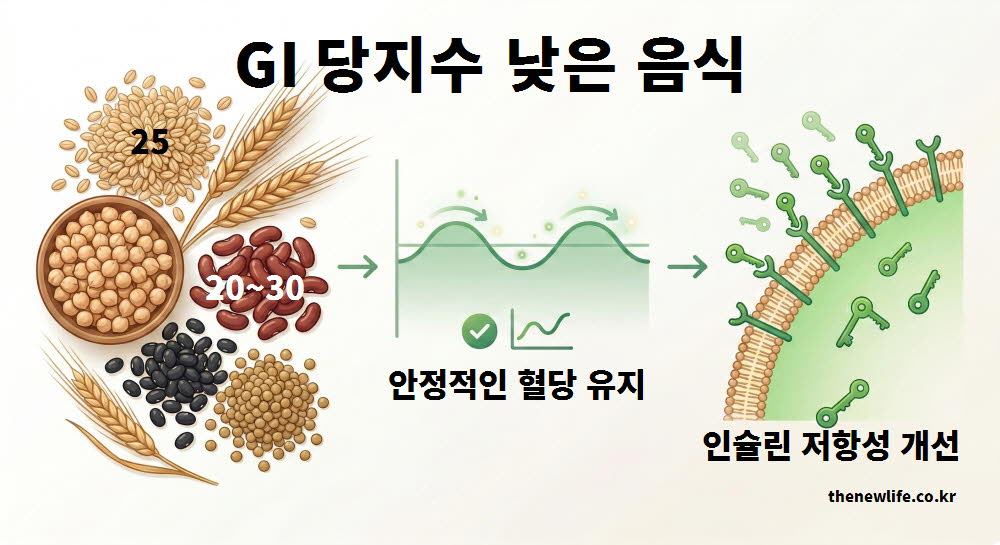정제되지 않은 통곡물로 혈당 관리의 중심인 GI 당지수 낮은 음식 탄수화물