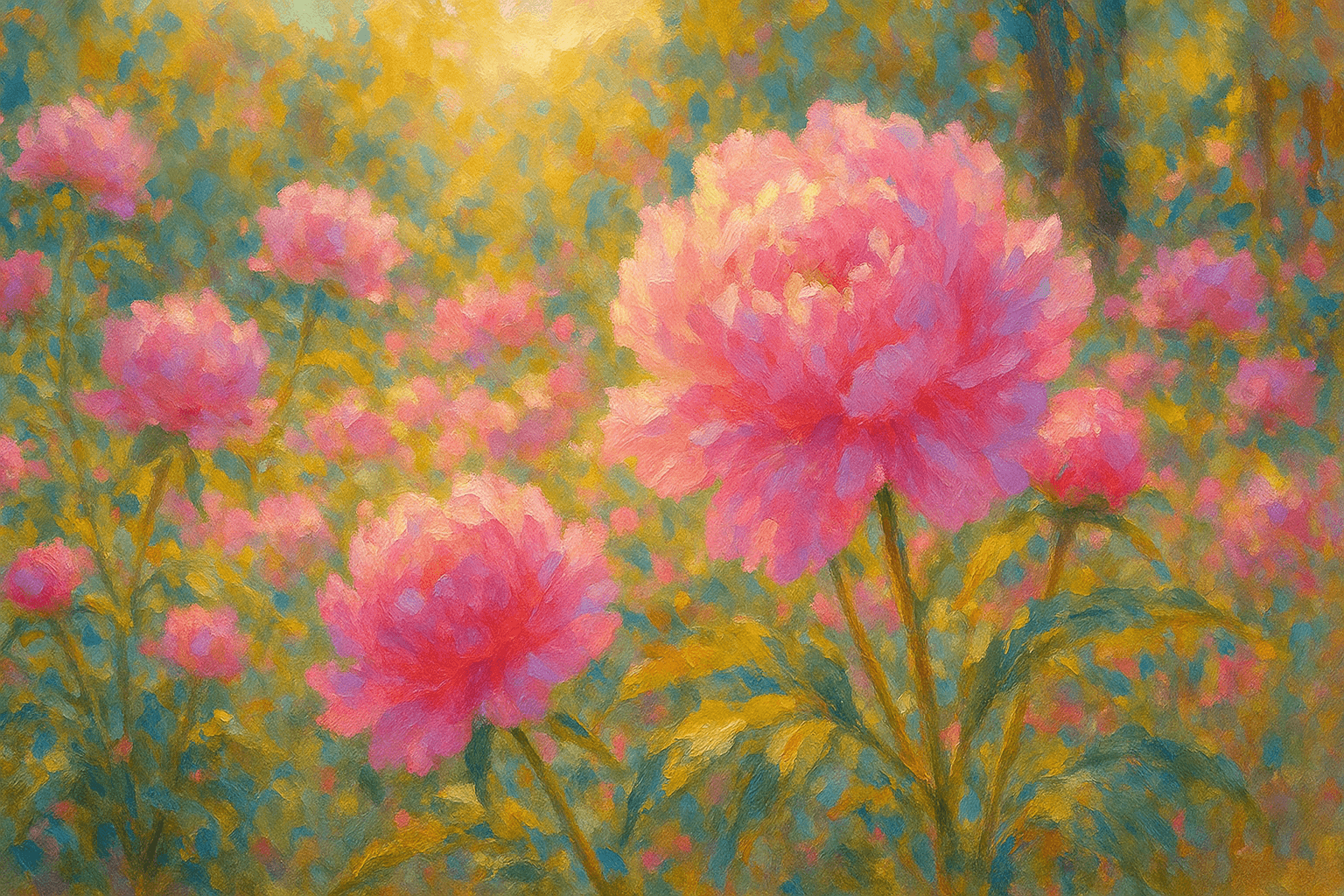 작약 꽃이 만개한 정원 풍경