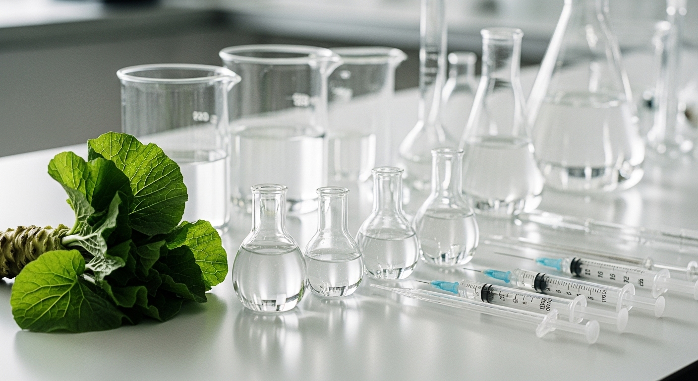 테이블에-비커와-와사비잎이-있습니다.