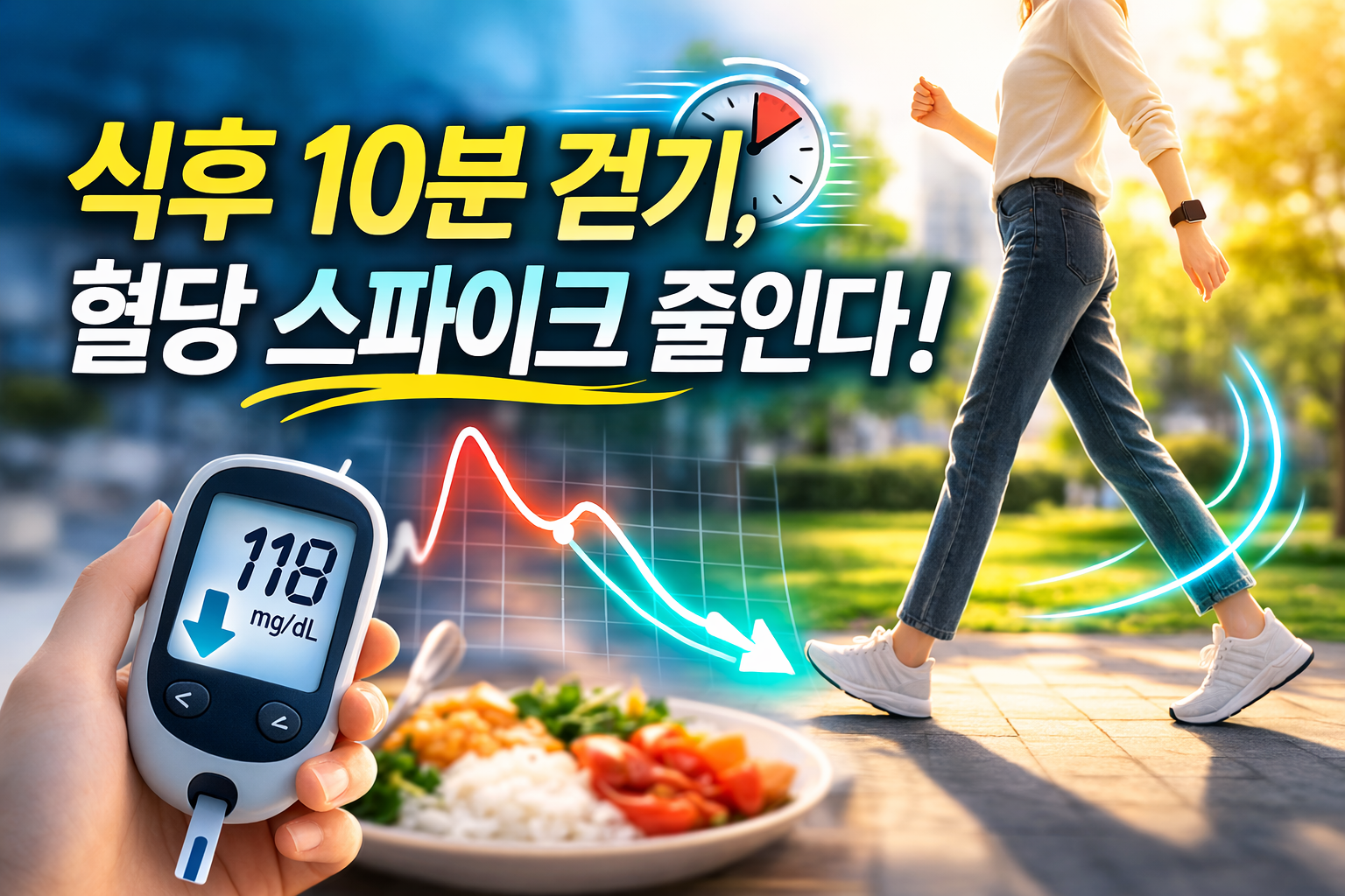 식후 10분 걷기 혈당 스파이크 감소 효과 설명 이미지