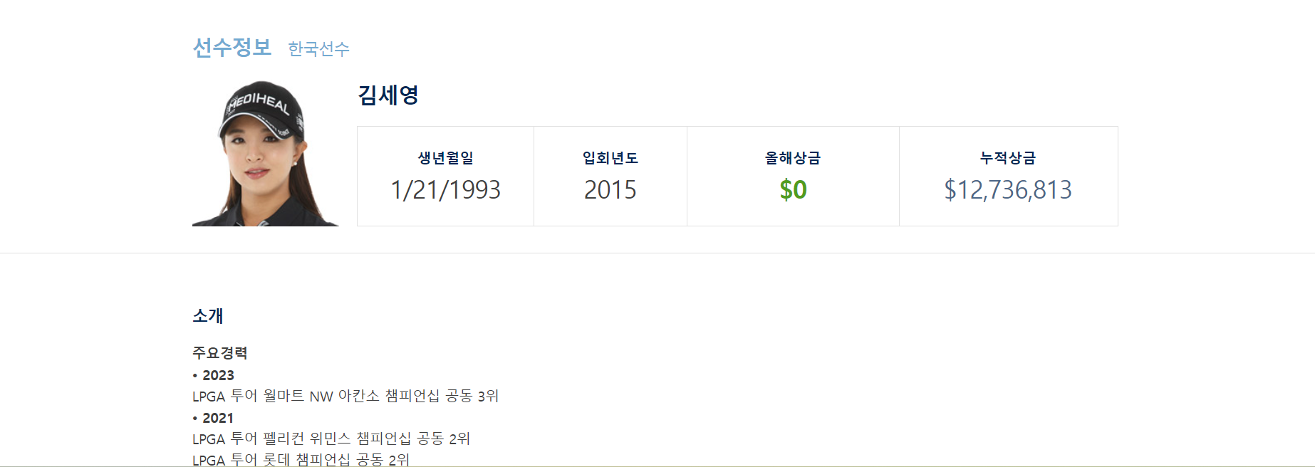 LPGA 한국 공식 사이트 김세영 선수 프로필