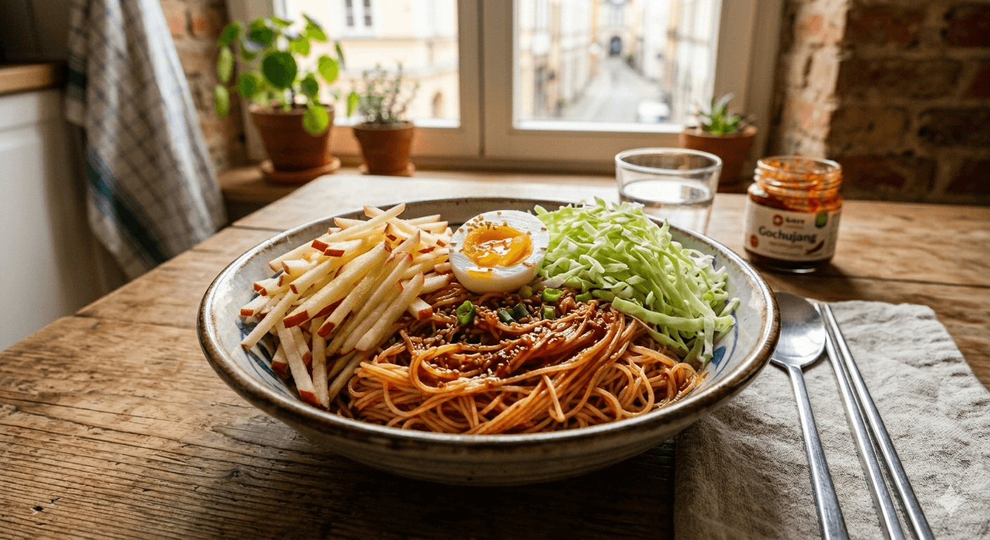 해외에서 카펠리니 파스타로 만든 비빔국수 &mdash; 소면 대용 엔젤헤어면과 비빔장 활용법