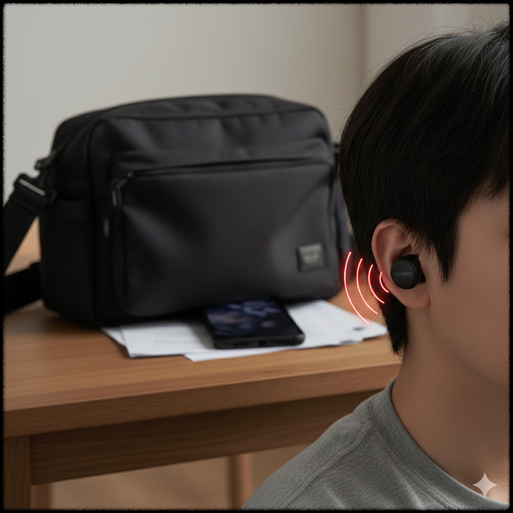 스마트폰과 블루투스 이어폰 사이 거리로 신호가 끊기는 모습