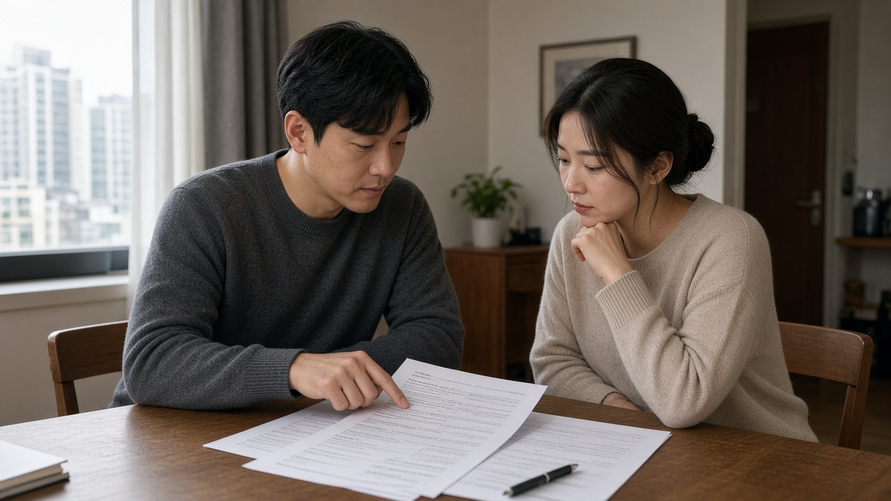 전세 계약 서류를 정리하는 한국 성인