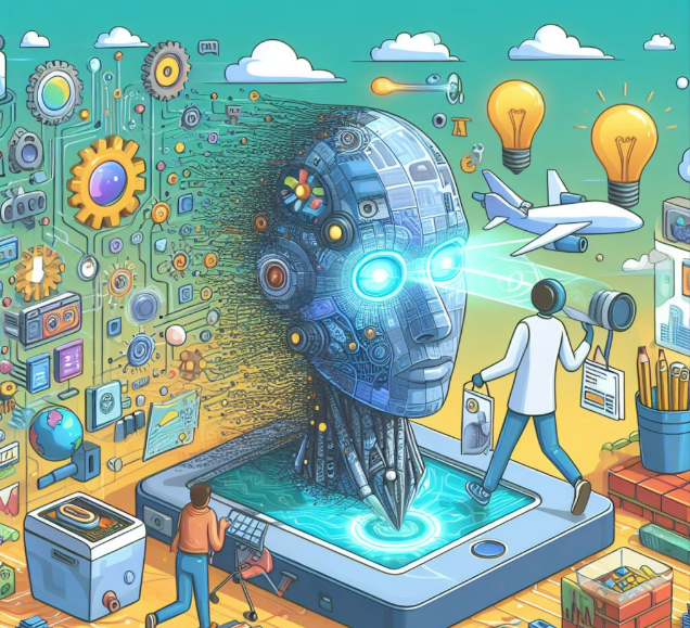 AI로발전되고있는기계적상황을만화로그린사진