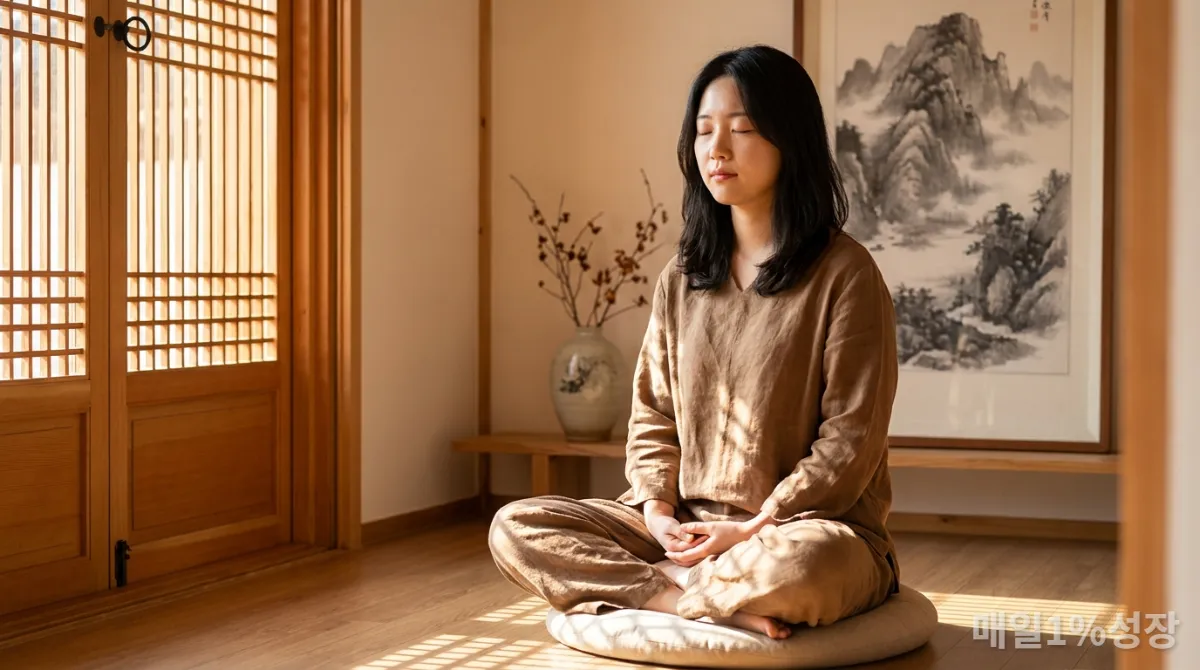 명상을 통해 집중력을 회복하는 사람