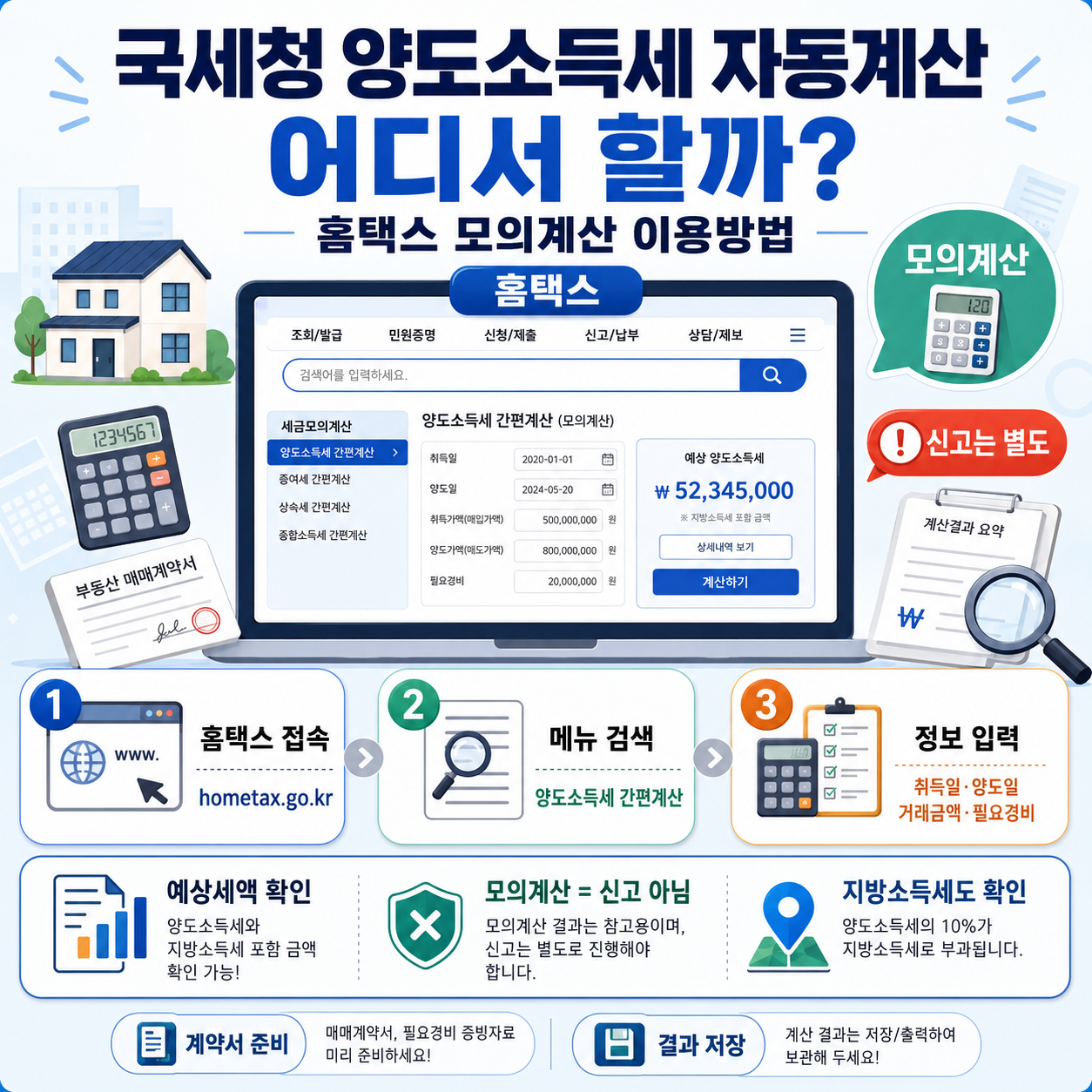 국세청 양도소득세 자동계산 어디서 할까? 홈택스 모의계산 이용방법
