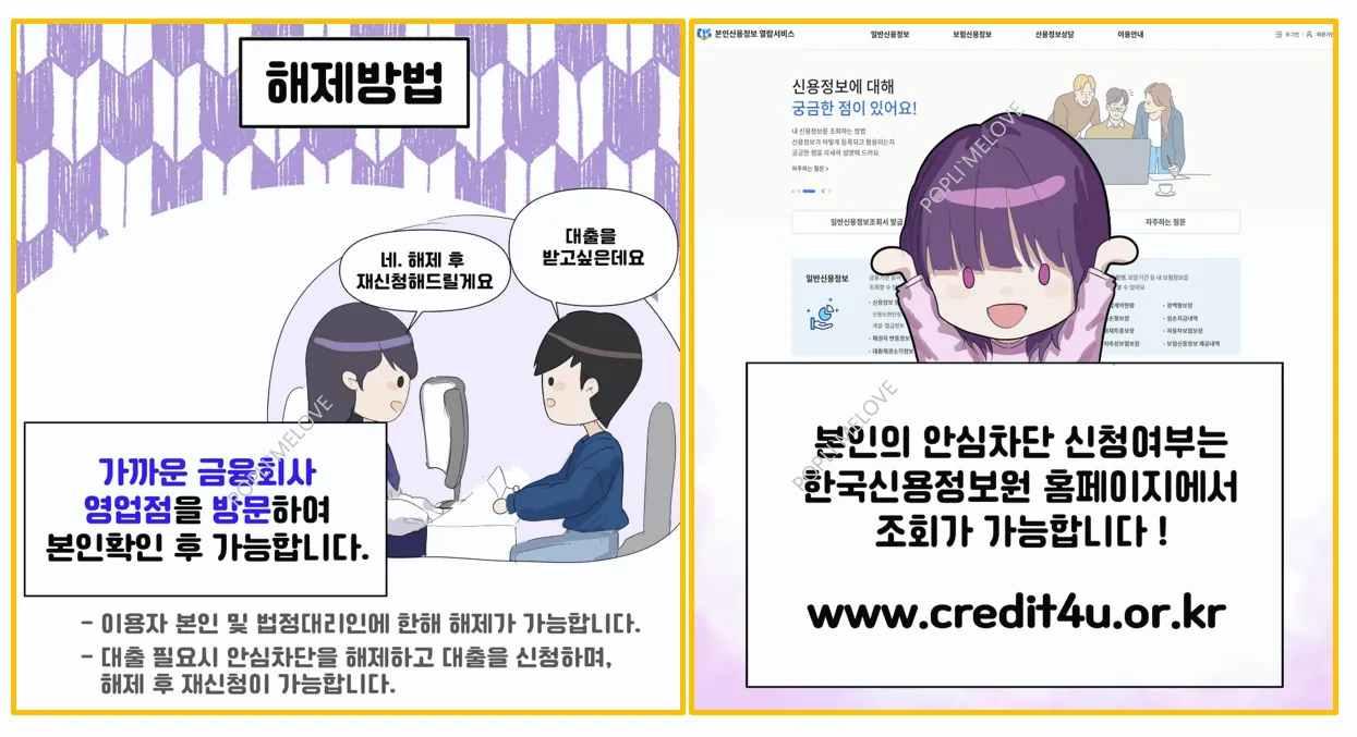 여신거래 안심차단 서비스 해제