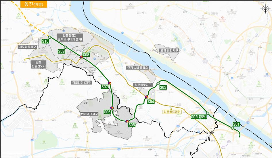 서울 5호선 통진 연장 노선도