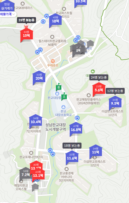 성남판교대장A-10블록 주변 매매가
