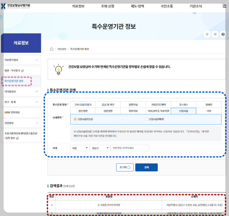 난임 시술 전문 병원 찾기