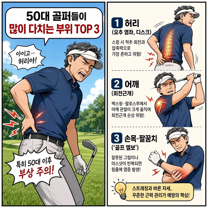 50대 골퍼들이 많이 다치는 부위 top3