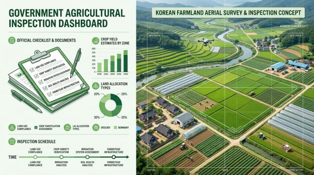 2026년 농지법 전수조사 대상과 적법 조건을 설명하는 농지 점검 안내 이미지