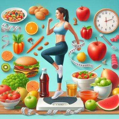 균형 잡힌 식단, 규칙적인 운동, 비만 예방을 위한 생활 습관들을 시각적으로 표현