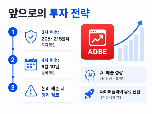 앞으로의 투자 계획을 정리, 3차 매수는 205~215달려 지지 확인시 다시 투자