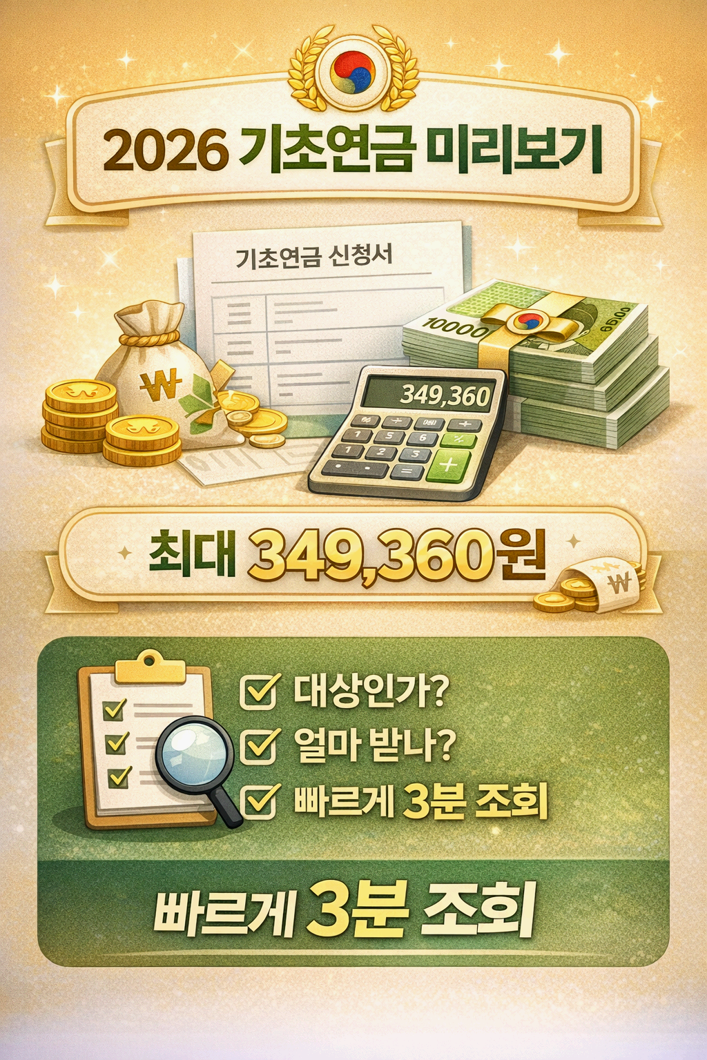 2026 기초연금(국가 노령연금) - "내가 받을 수 있나? 얼마 받나?" 3분 사전 점검 가이드