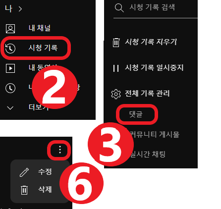 PC-유튜브에서-내가-쓴-댓글을-확인-및-삭제하는-사진