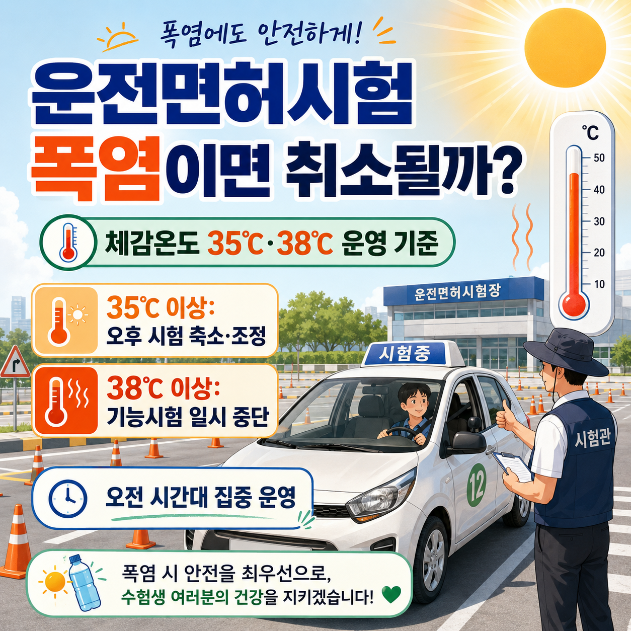 도로교통공단 운전면허시험 폭염이면 취소될까? 체감온도 35도·38도 운영 기준 확인
