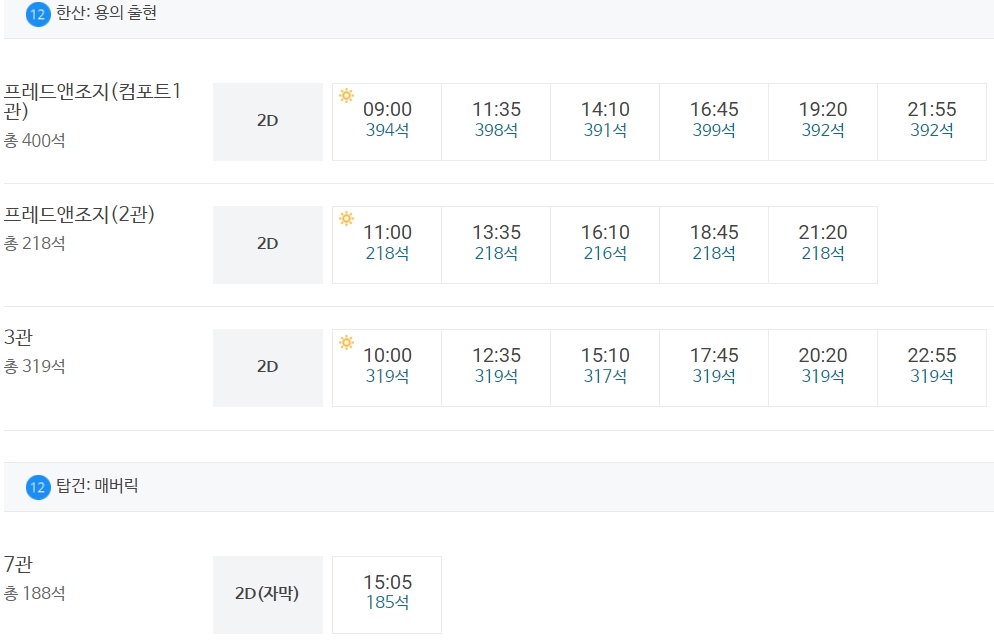 메가박스 신촌점 상영시간표