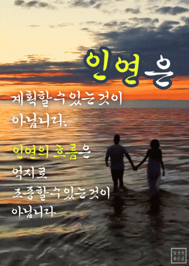 노을진 바다를 함께 걷는 두 사람, 인연의 흐름을 상징하는 감성적 장면