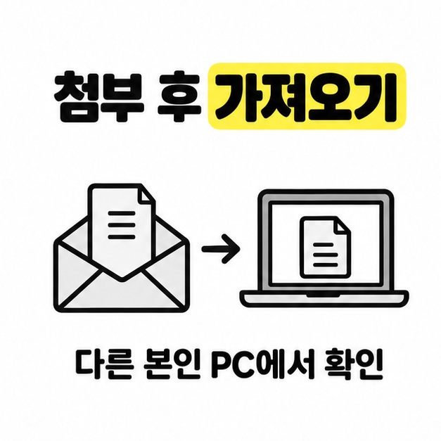 파일을 메일로 전송한 뒤 다른 본인 PC에서 가져오는 과정을 보여주는 그림