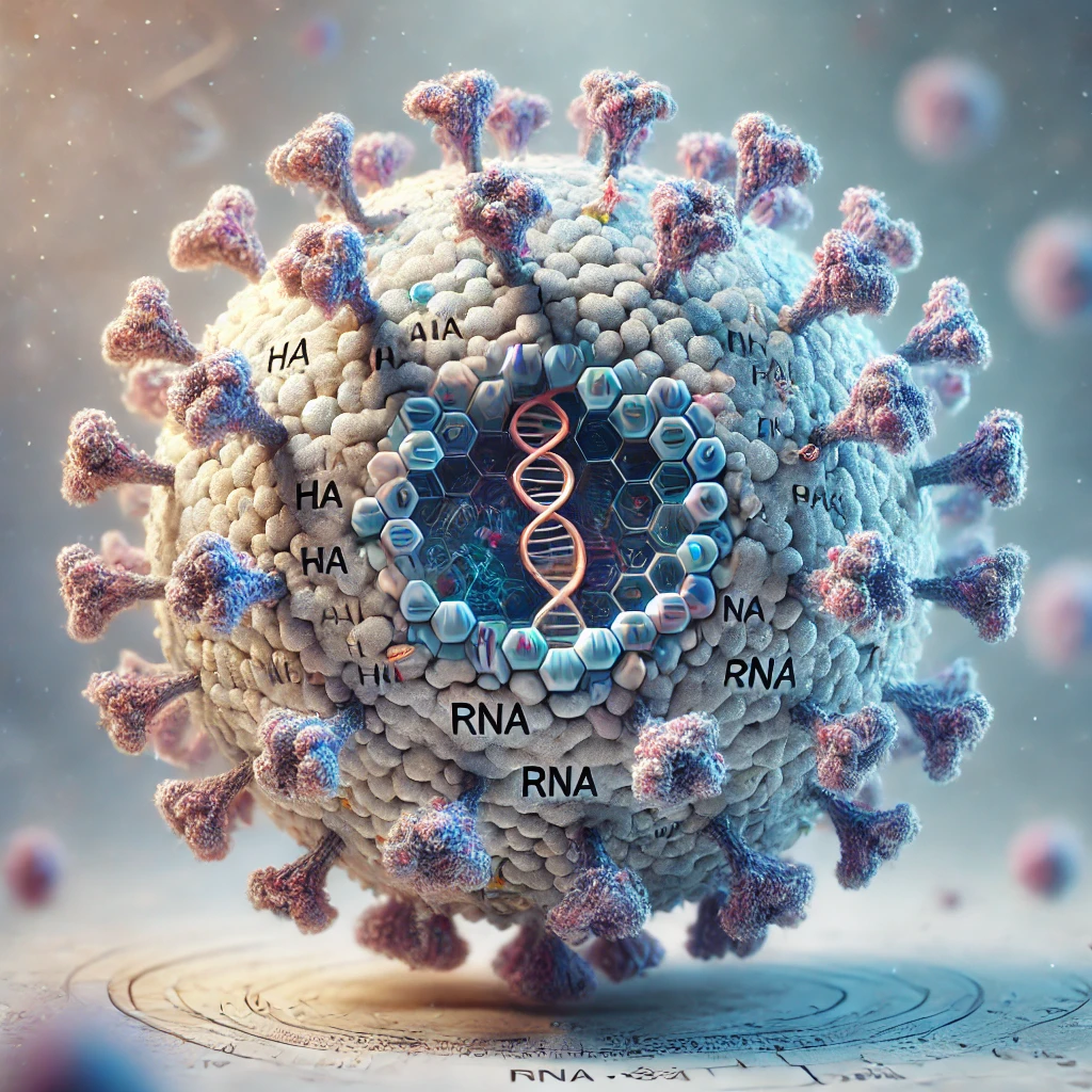 AI 바이러스 구조를 나타내는 3D 렌더링 사진