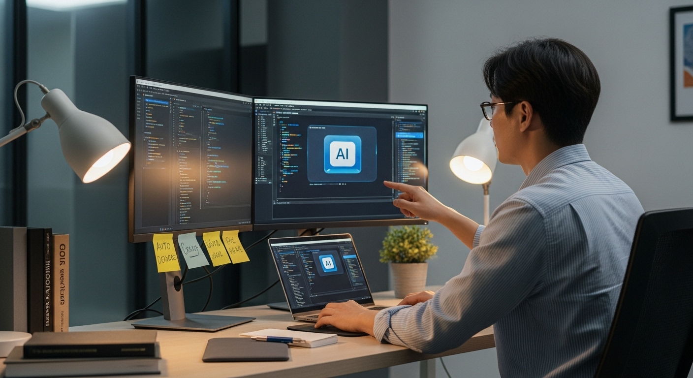 The developer is interacting with an AI coding assistant on one screen