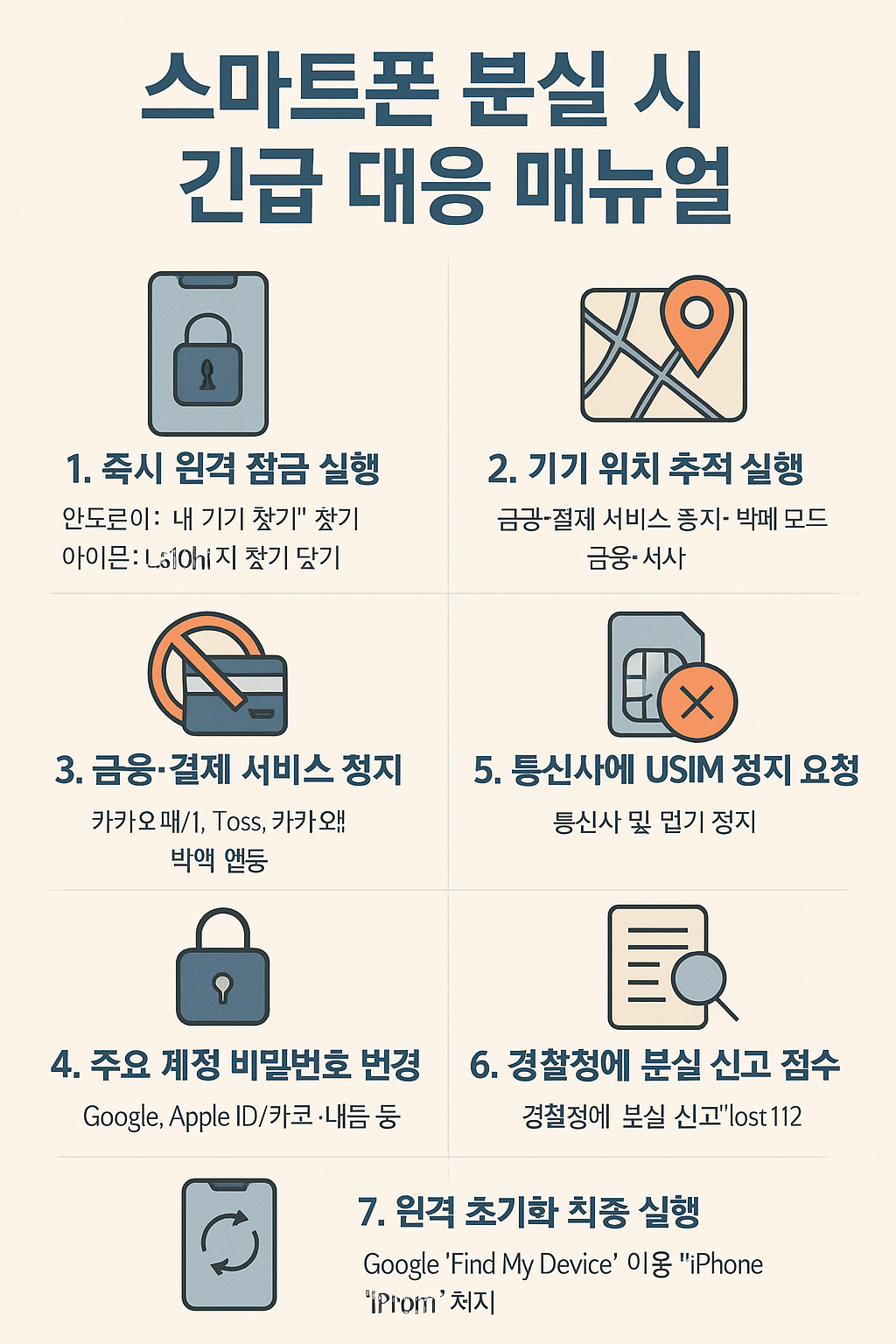 스마트폰 분실·도난 시 개인정보 유출을 막기 위한 긴급 대응 관련 이미지