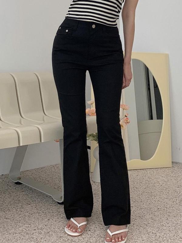 하이웨스트부츠컷청바지 화이트데님 여성블랙진 세미부츠컷