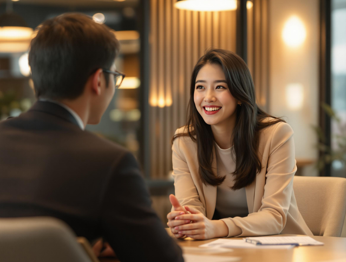 면접을 진행하는 학생과 사정관