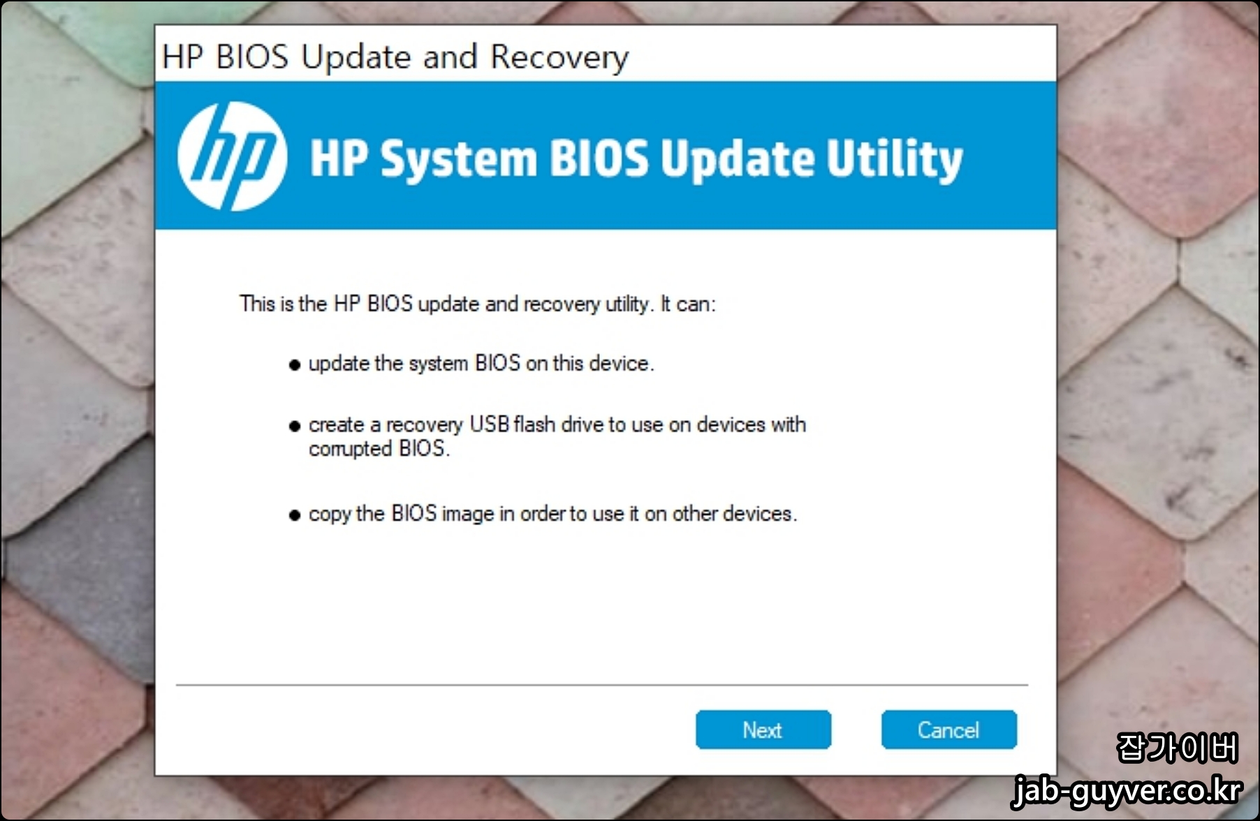 HP System BIOS Update 설치 진행 화면