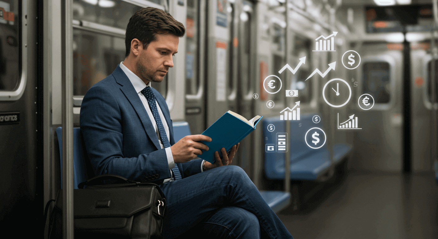 경제 책 독서 중인 젊은 남성