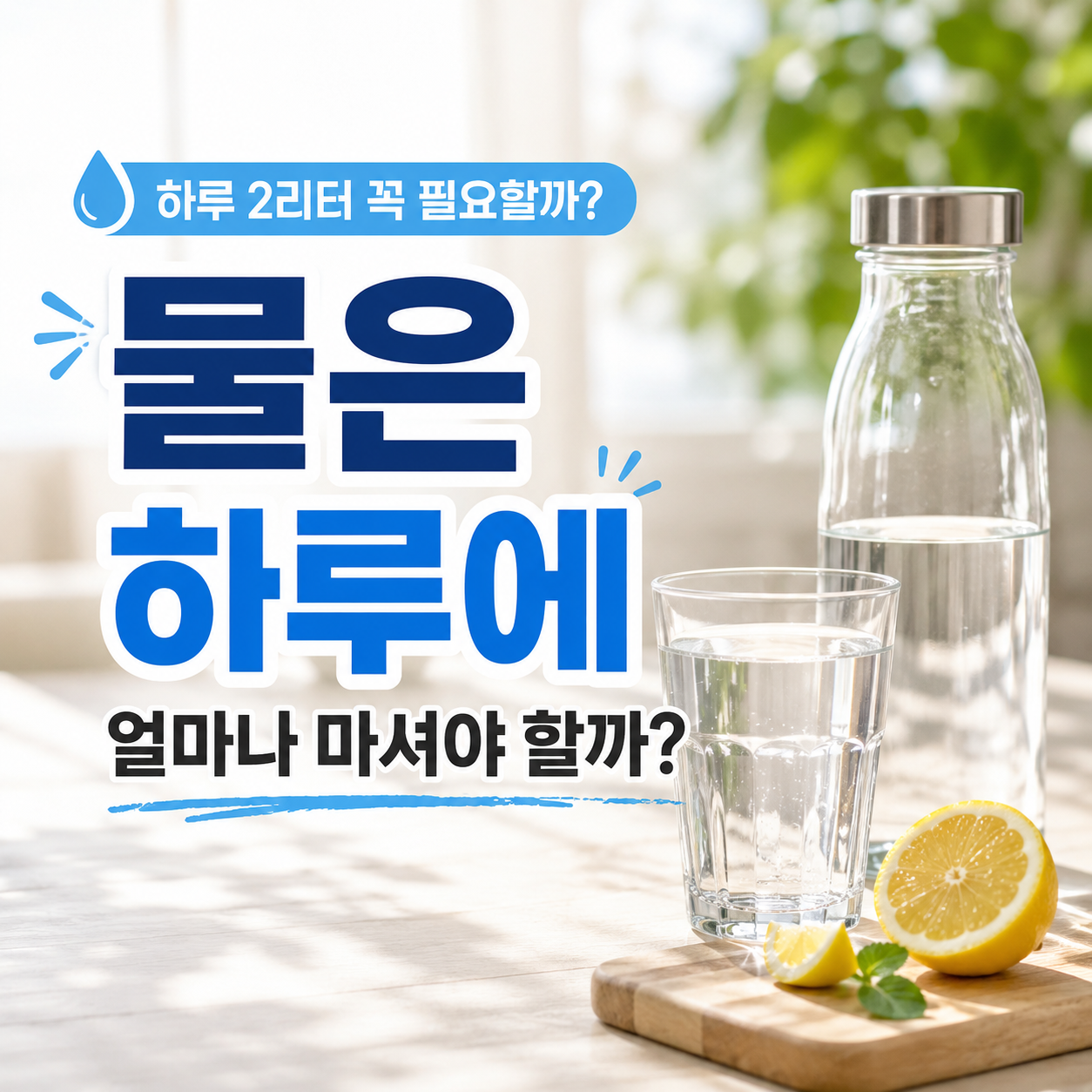 하루 물 권장량을 소개하는 건강 블로그 텍스트 강조형 썸네일