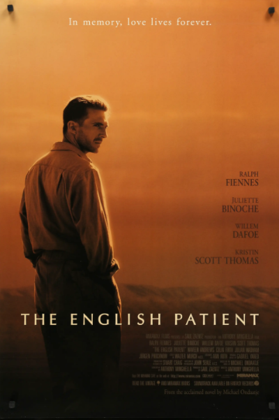 영화 '잉글리시 페이션트' 포스터, 사랑과 기억을 주제로 한 서사적 로맨스 영화