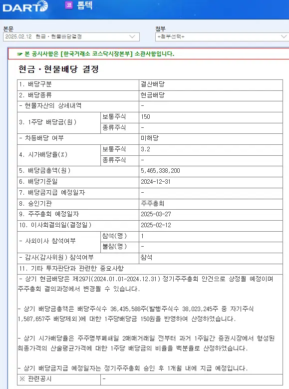 톱텍(108230) 2025년 배당락일