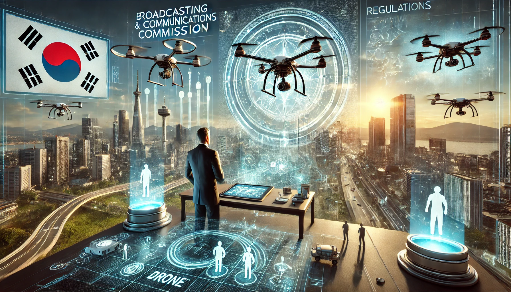 <드론>의 미래를 위한 대한민국 방송통신위원회의 역할: 미래를 위한 방향과 규제 개선에 대한 이미지