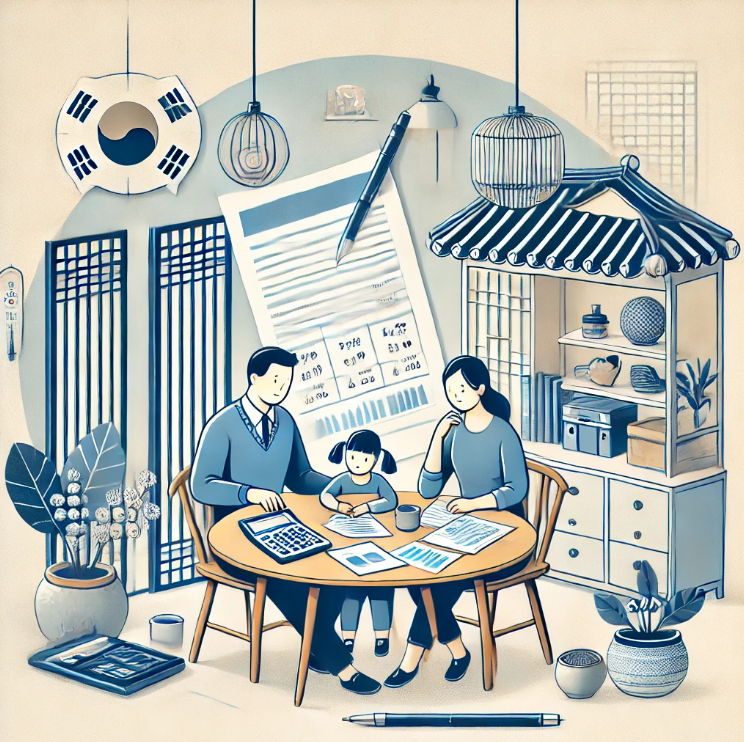 가정에서 가족이 모여 연금 반환일시금에 대해 이야기하는 장면