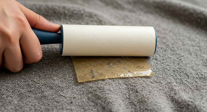 테이프의 접착면을 보풀이 있는 부분에 대고 꾹꾹 누른다 3