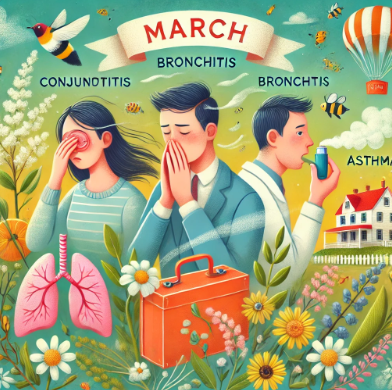 결막염, 천식, 기관지염을 나타내는 3월 그림