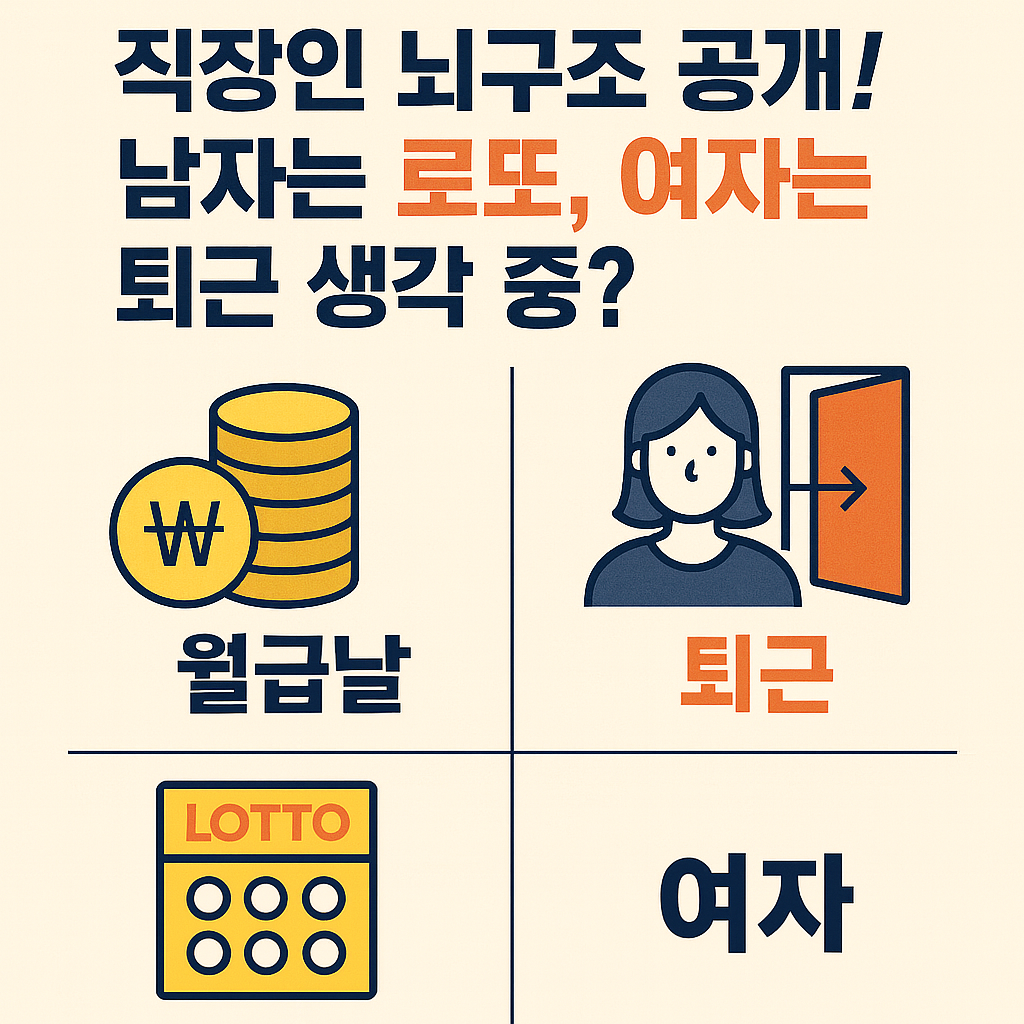 남성과 여성 직장인의 관심사를 비교한 인포그래픽 이미지